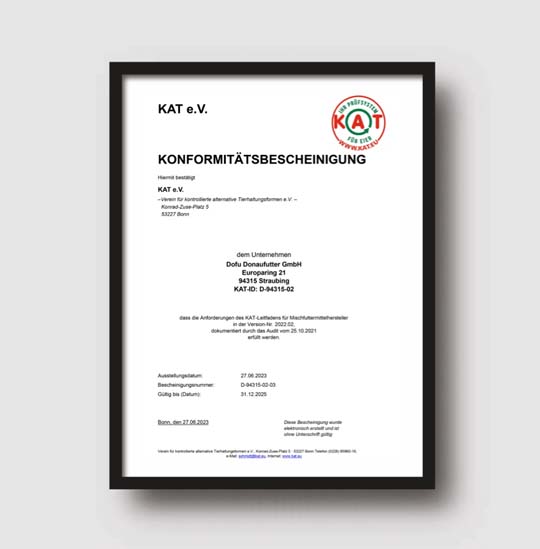 Konformitätsbescheinigung von KAT e.V. für ein Unternehmen, datiert auf 27.07.2023.